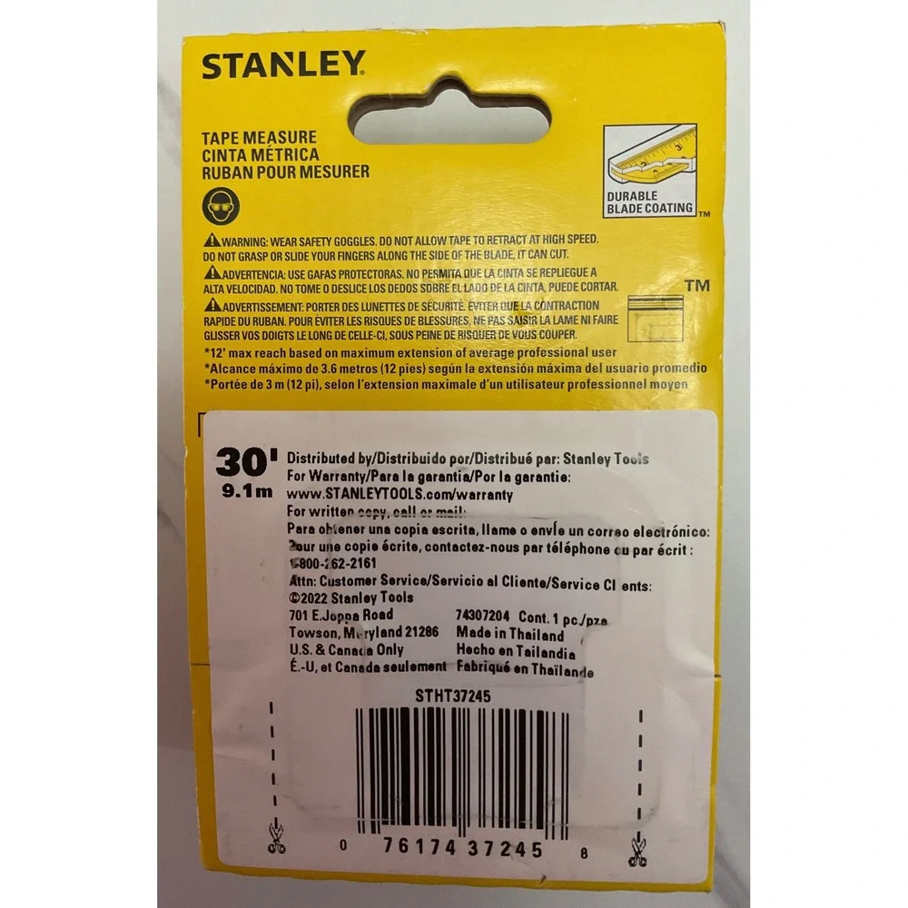 Stanley Control-Lock 30ft Tape Measure Finger Brake 12ft Reach STHT37245 New - Picture 5 of 5